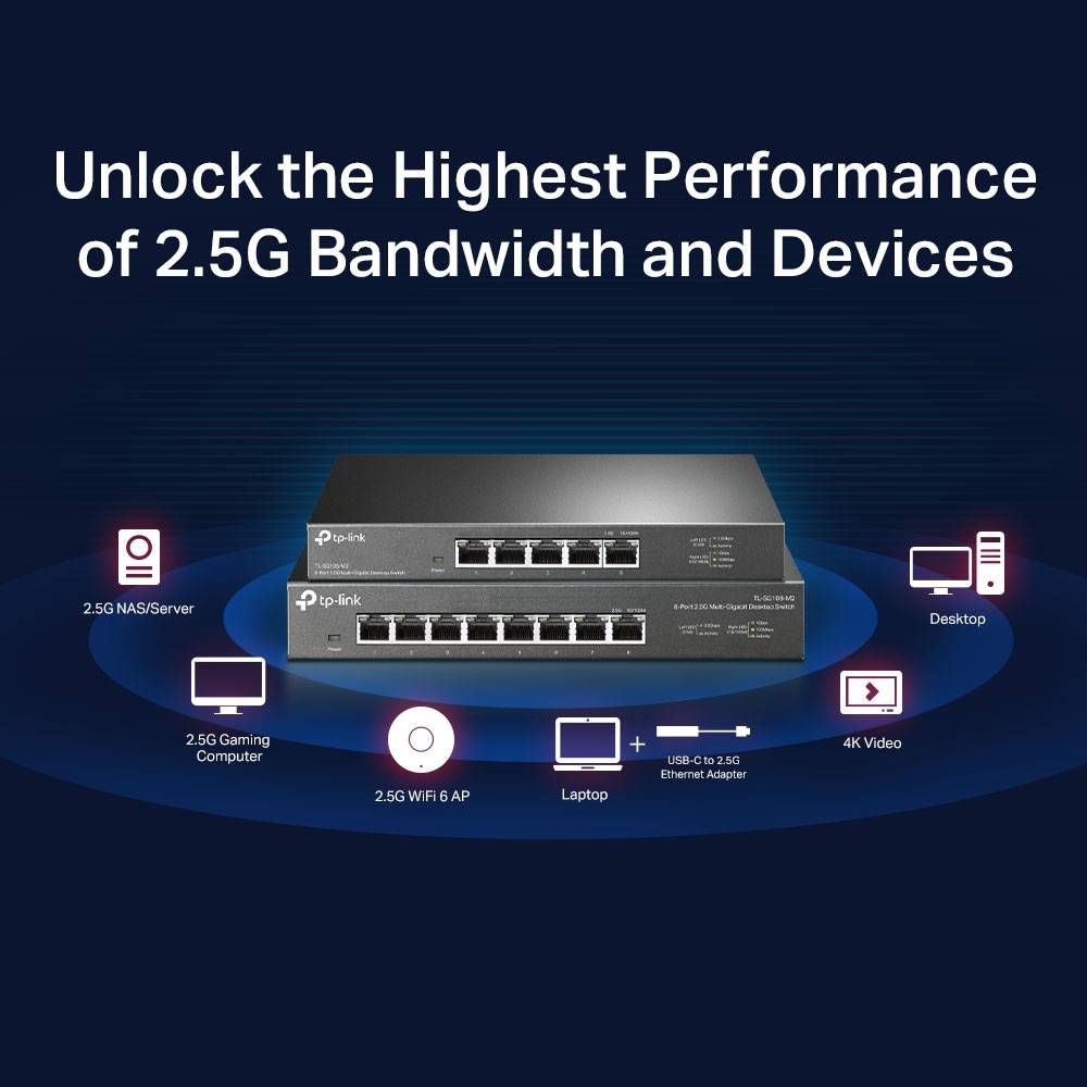 TP-Link TL-SG105-M2 5-poorts 2.5G Multi-Gigabit Desktopswitch (5x 2.5Gbps, Fanless, Metalen case)-7
