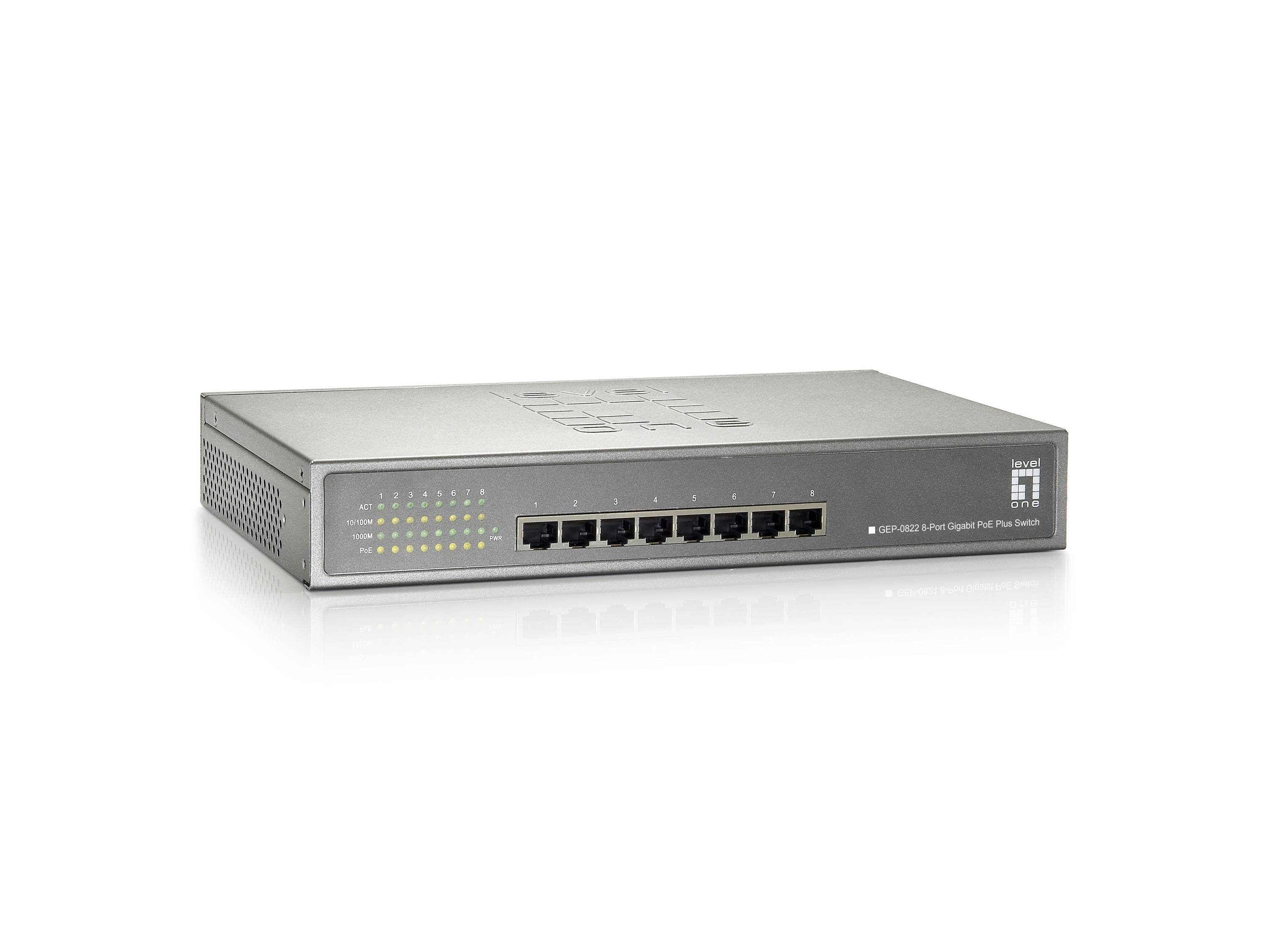 LevelOne Schakelaar 8x GE GEP-0822 240W 8xPoE+-4