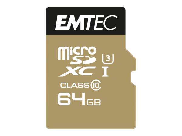 EMTEC MicroSD-kaart 64GB SDHC CL10 Speedin V30 A1 4K-adapter