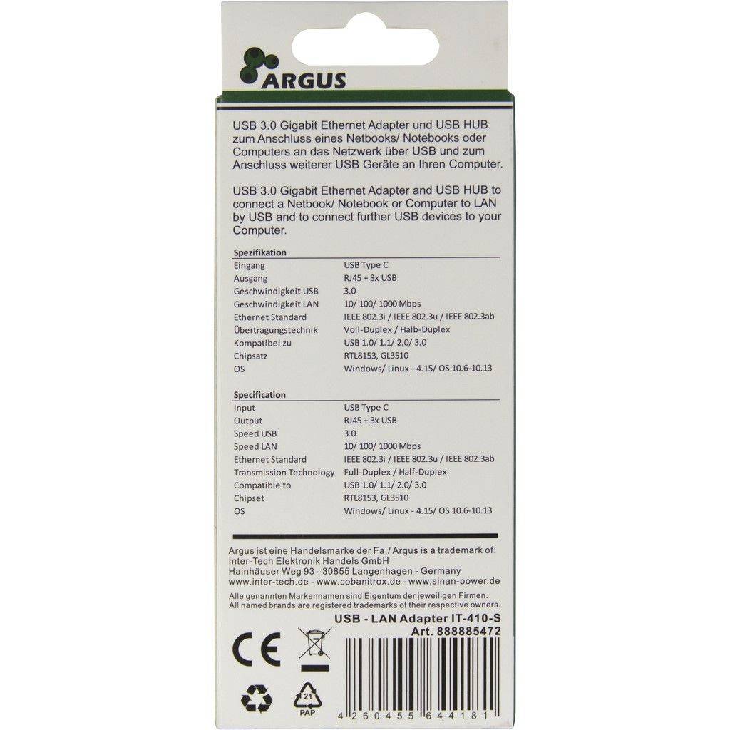 Inter-Tech LAN-adapter Argus IT-410-S USB-C Gigabit Ethernet-7