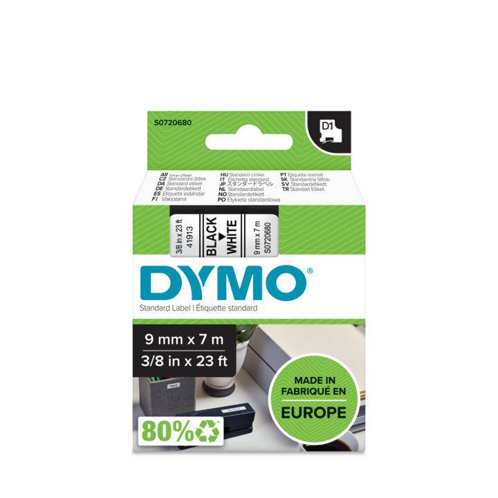 DYMO DYMO.40913 Tape; 9mm; 7m; wit; voor printer; Kleur van het teken: zwart - 1 rol-8