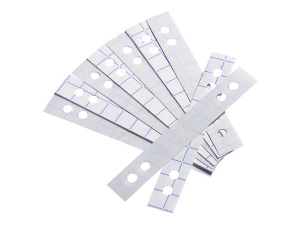 Duurzame, transparante gatenverstevigingsstrips, verpakking van 50 stuks.