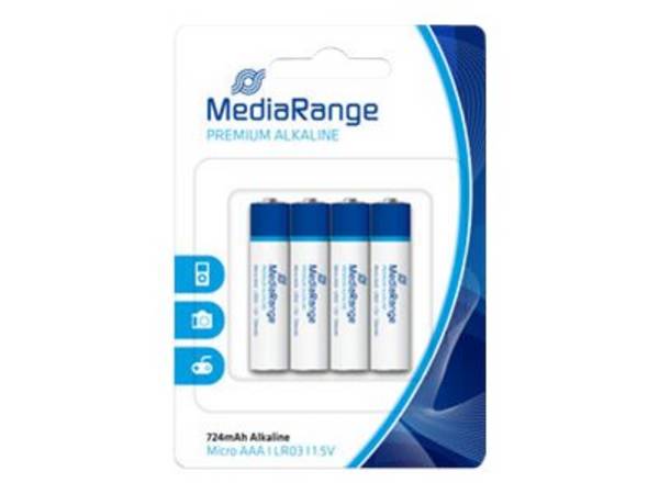 MediaRange batterij premium alkalisch AAA/LR03 1,5V 4 stuks.