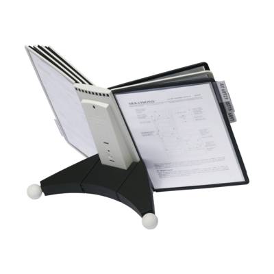 Tafelstandaard kunststof zwart/grijs 10 zichtpanelen DIN A4 met profielframe DUR-0