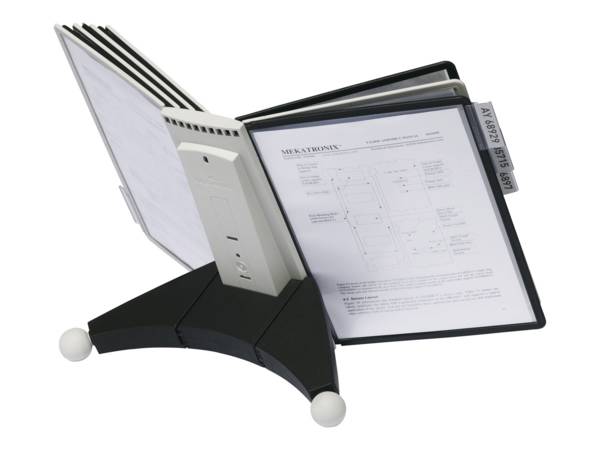 Tafelstandaard kunststof zwart/grijs 10 zichtpanelen DIN A4 met profielframe DUR