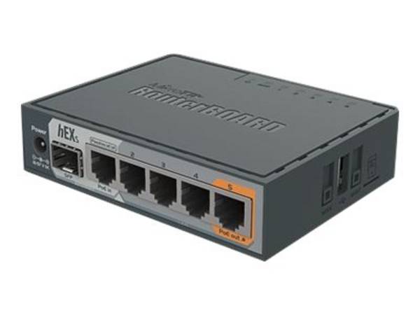 MikroTik 5x Gigabit Ethernet, SFP, Dual Core 880MHz CPU, 256MB RAM, USB, microSD, RouterOS L4, ondersteuning voor IPsec-