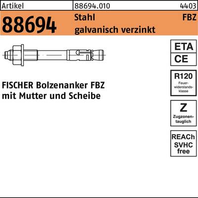 Fischer fischer Bolzenanker FBZ 12/10 Plug 10 mm 12 mm 543403 20 stuk(s)