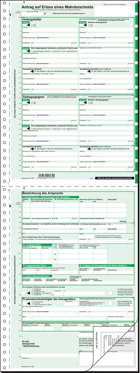 sigel Vordruck "Mahnbescheid", A4, SD, 2 x 2 Blatt - für den Markt: D - 25 Stück (MA441)-0