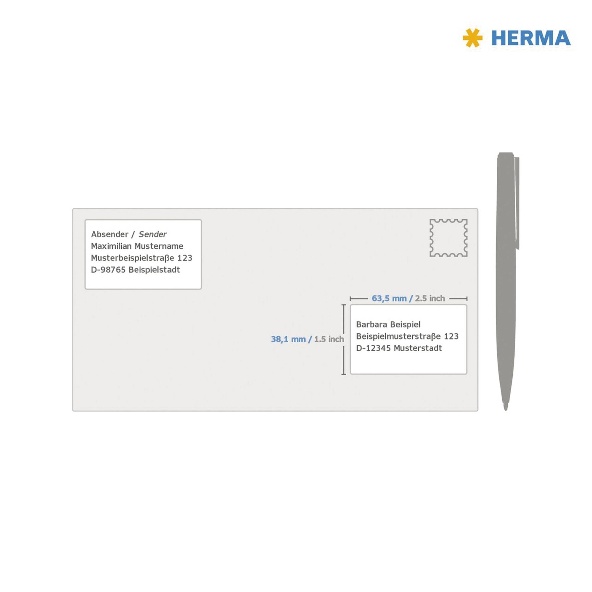 Herma 4904 Universele etiketten 63.5 x 38.1 mm Papier, glanzend Wit 525 stuk(s) Permanent hechtend Laser (zwart/wit), Ko-3