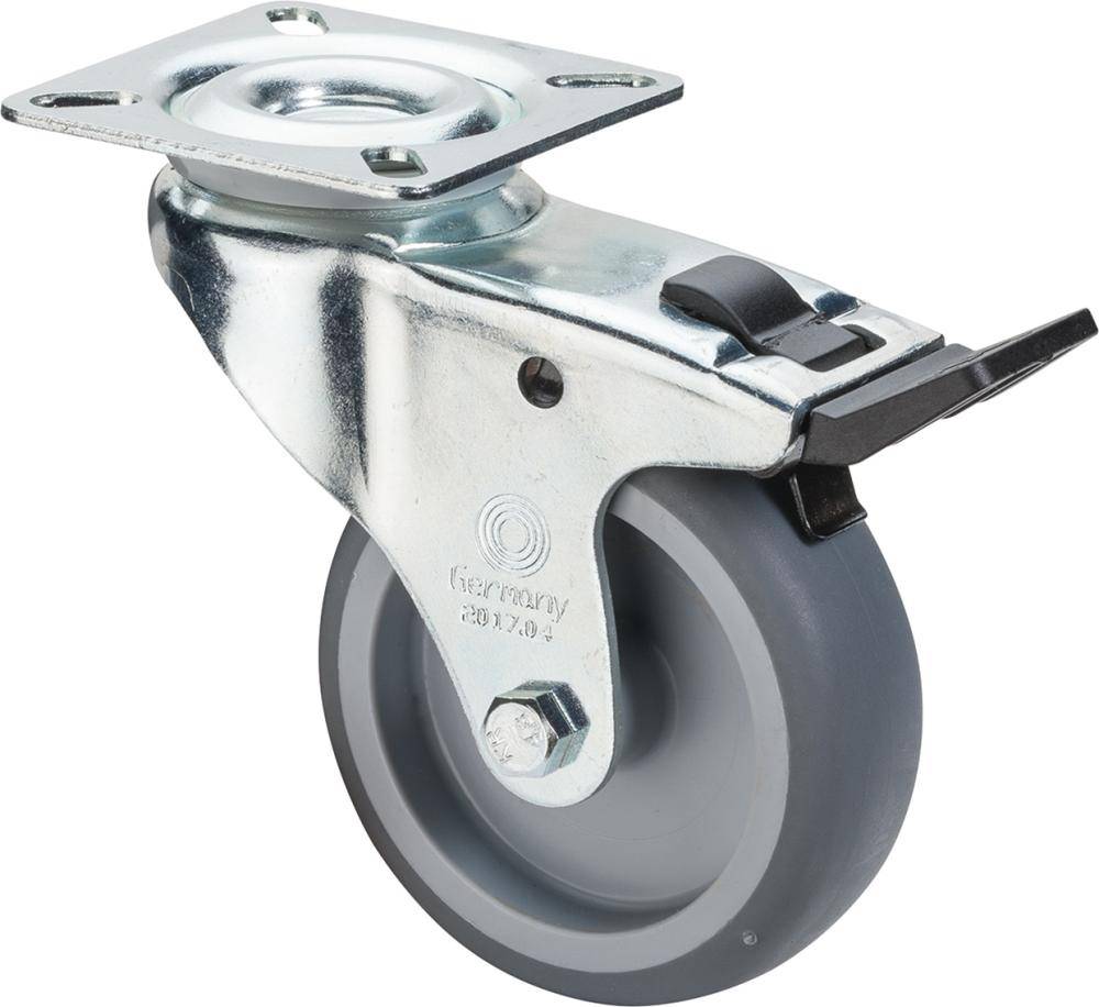 BS Rollen Zwenkwiel 50Mm Rubber M/Rem Grijs-0
