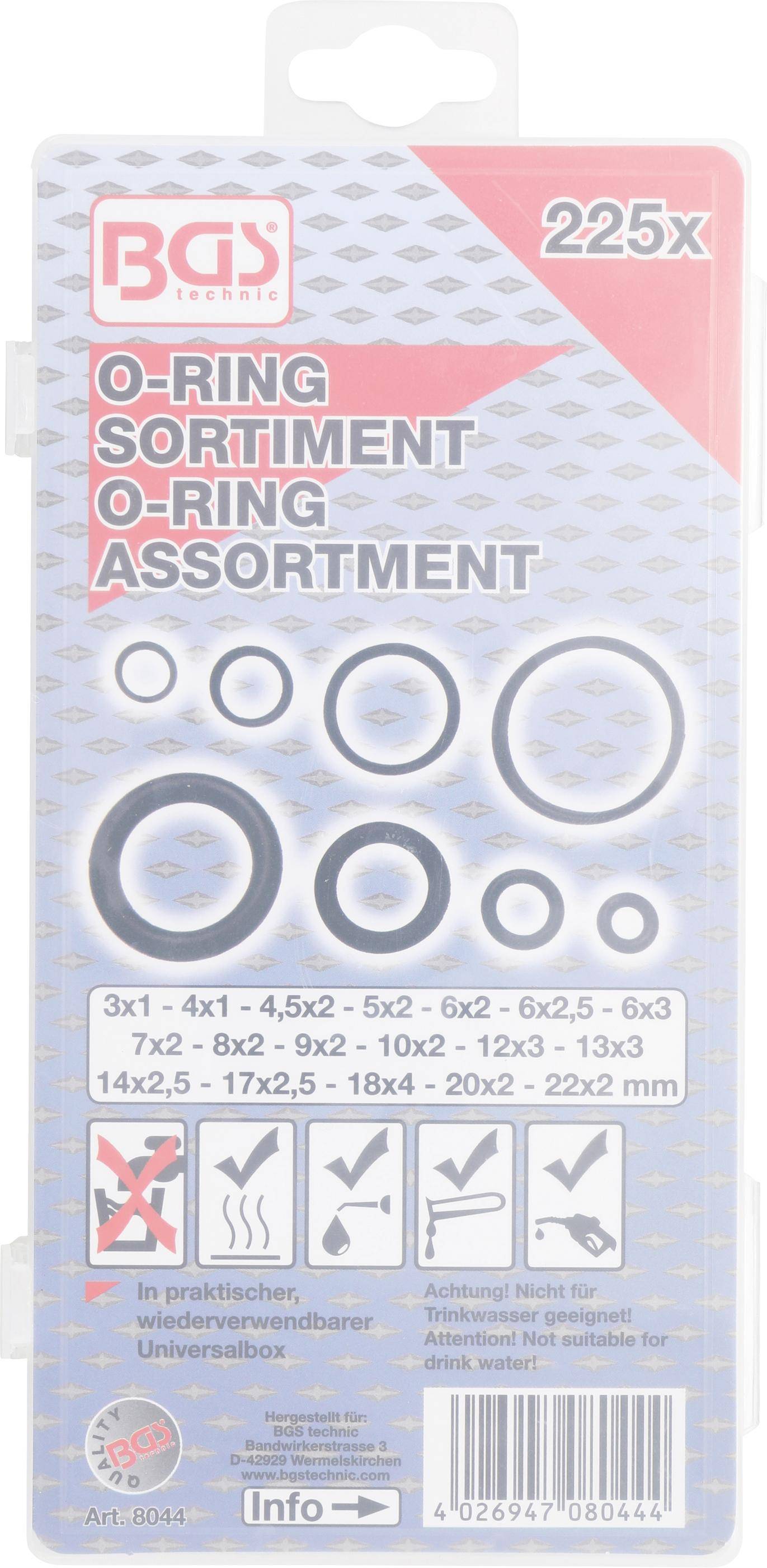 BGS O-ring assortiment 3 - 22 mm, 225 delig-2