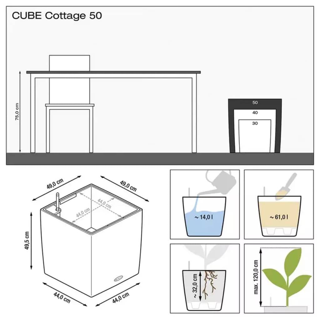 LECHUZA Bloempot Cube Cottage 50 - 50 x 50 x 50 cm - Compleet Pakket - Graniet - 61 L-4