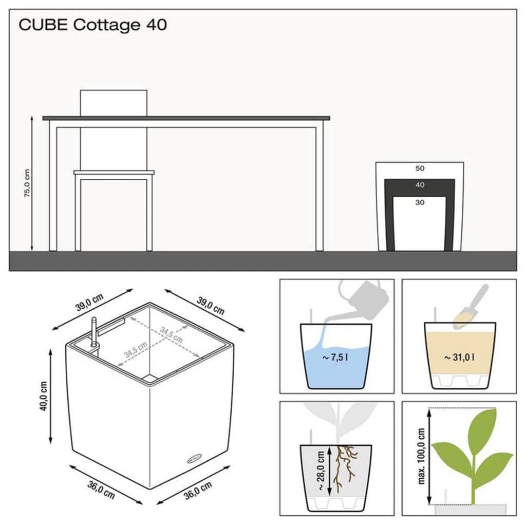LECHUZA Bloempot Cube Cottage 40 - 39 x 39 x 40 cm - 31 L - Compleet Pakket - Graniet-4