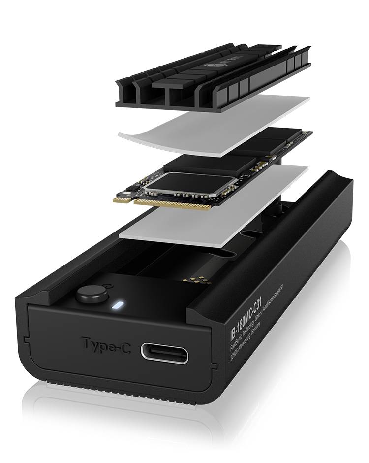 ICY BOX IB-180MC-C31, M.2 NVMe & SATA Docking, USB 3.2 (Gen2) Type-C®, Werkzeuglos, Alu. USB-C M.2 PCIe NVMe 1 poort Har-2