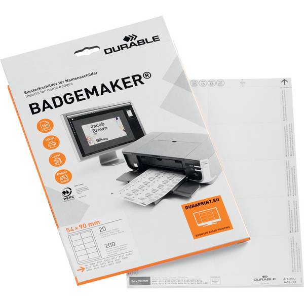 DURABLE insteekborden Badgemaker 54x90mm 200 stuks wit