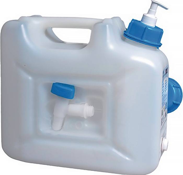 Waterjerrycan 12 l HDPE met aftapkraan + pompdispenser H310x165xD350 mm HÜNERSDO