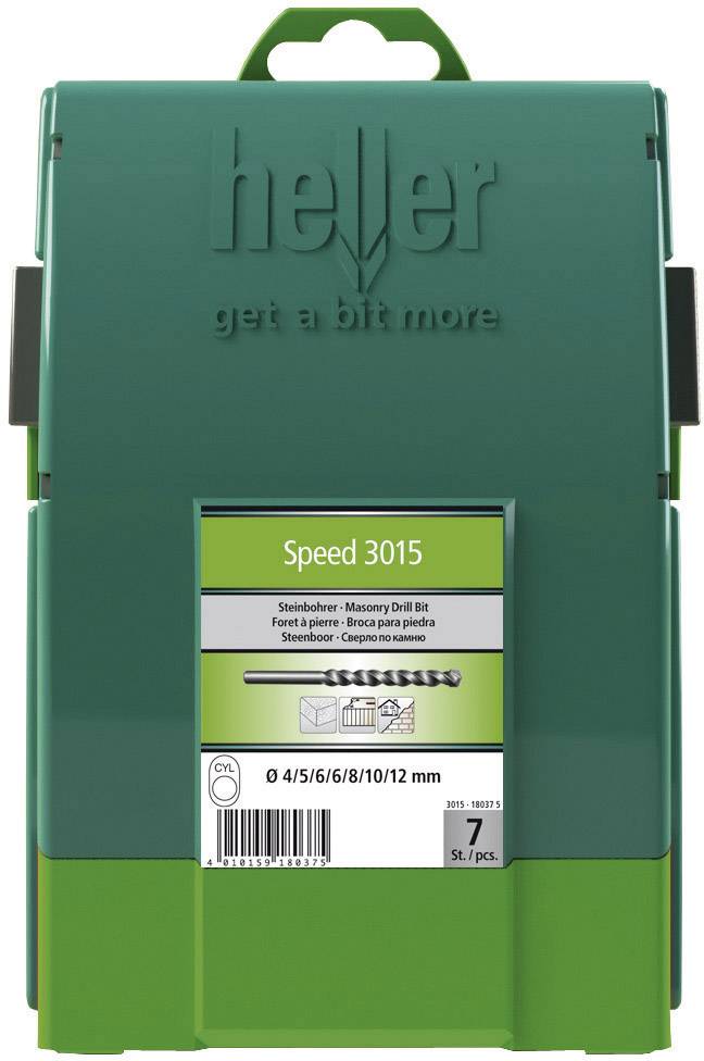 Groen etui voor Heller Speed 3015 steenboor, bevat 7 boormaten (4/5/6/6/8/10/12 mm) voor metselwerk.