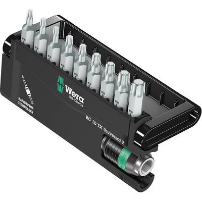 'Wera Bit-Check' met 10 bits en houder, Torx-formaat. Geschikt voor precisiewerk, bekend om zijn duurzaamheid en kwaliteit.