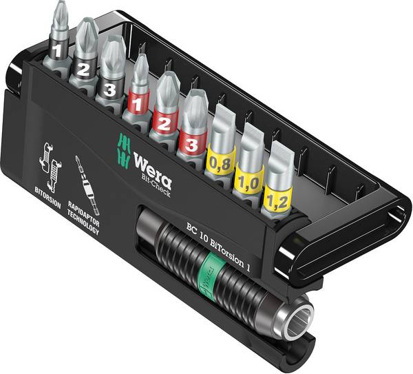 Wera 8700-9/BTZ 05056374001 Bitset 10-delig Plat, Kruiskop Phillips, Kruiskop Pozidriv Bitset
