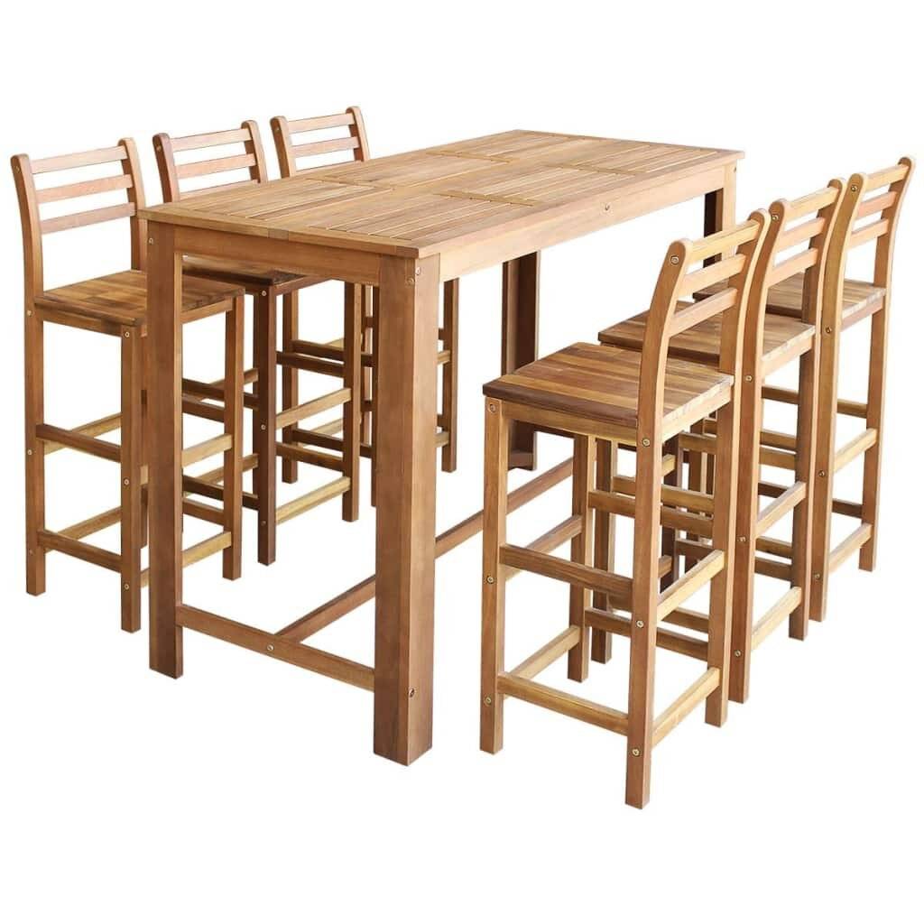 vidaXL - 7-delige - Bartafel - en - -stoelenset - massief - acaciahout-0