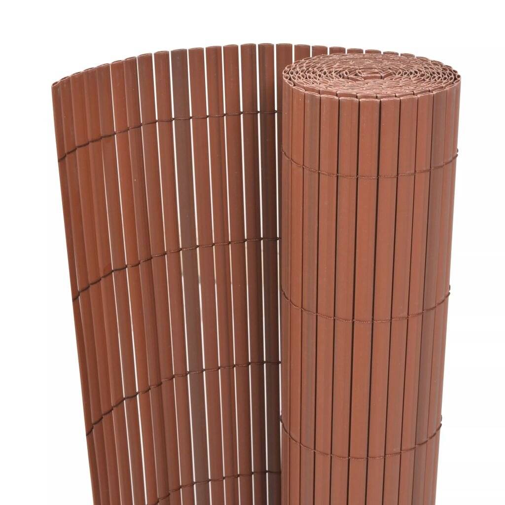 vidaXL - Tuinafscheiding - dubbelzijdig - 90x500 - cm - PVC - bruin-0