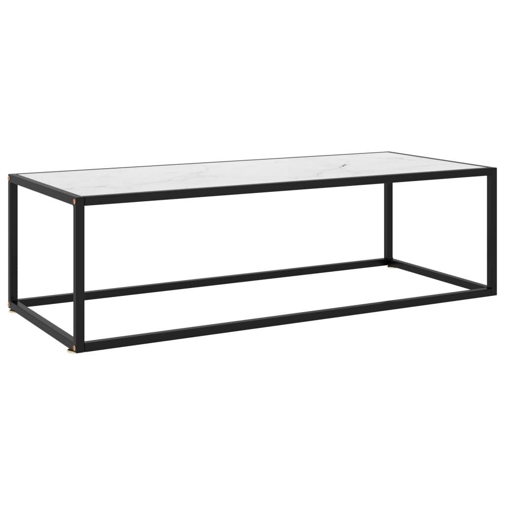 vidaXL - Salontafel - met - wit - marmerglas - 120x50x35 - cm - zwart