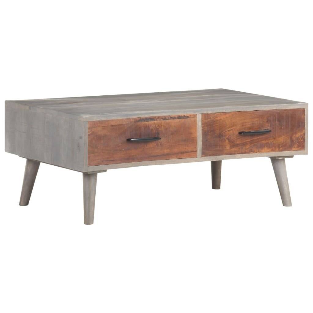 vidaXL - Salontafel - 100x60x40 - cm - massief - ruw - mangohout - grijs-0