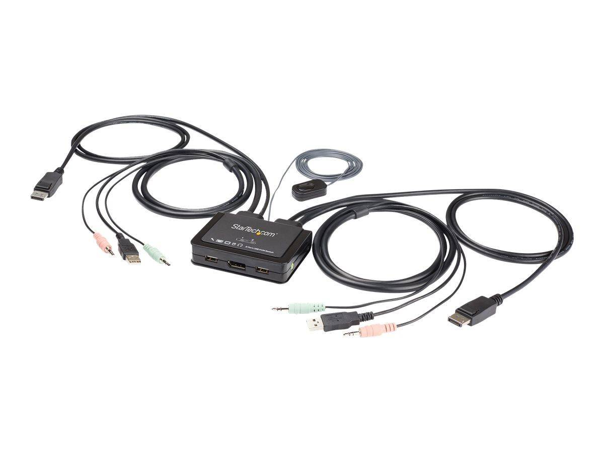 StarTech.com 2-poorts USB 4K 60Hz DisplayPort KVM switch met 1,2 m geïntegreerde kabels - OS onafhankelijk - 3,5 mm audi-1