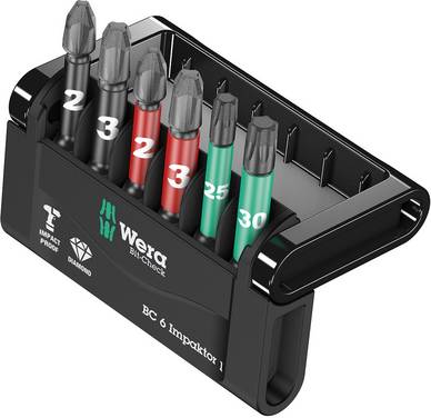 Wera Mini-Check Impaktor 4 05057695001 Bitset 6-delig Kruiskop Phillips, Kruiskop Pozidriv, Binnen-Torx Impactor technologie