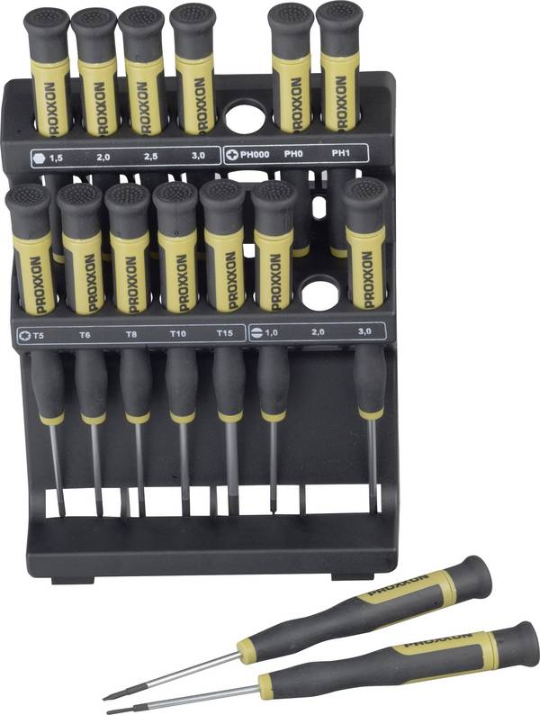 Proxxon Micromot MICRO Schroevendraaierset Elektronica en fijnmechanica 15-delig Plat, Kruiskop Phillips, Binnen-zesrond (TX), Inbus