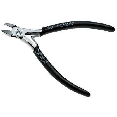 Een zwarte handtang, geschikt voor het knippen van zacht materiaal tot 0,6 mm, met een ergonomische handgreep voor nauwkeurig werk.