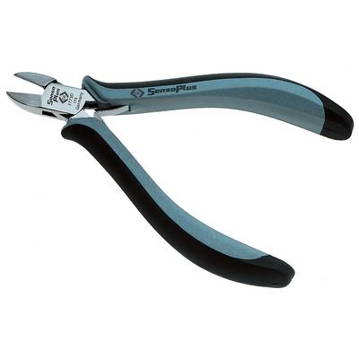 Een zwarte en blauwe zijkniptang met ergonomische handgreep, gemarkeerd met 'SensoPlus'.