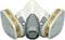 Ademhalingsmasker met twee zijdelingse filters, gebruikt voor bescherming tegen gevaarlijke deeltjes in de lucht, merkenlogo zichtbaar.