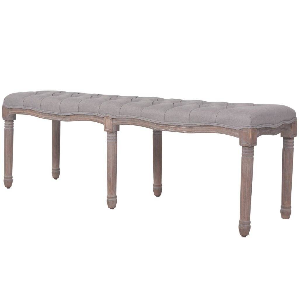 vidaXL - Bankje - 150x40x48 - cm - linnen - massief - hout - donkergrijs-0