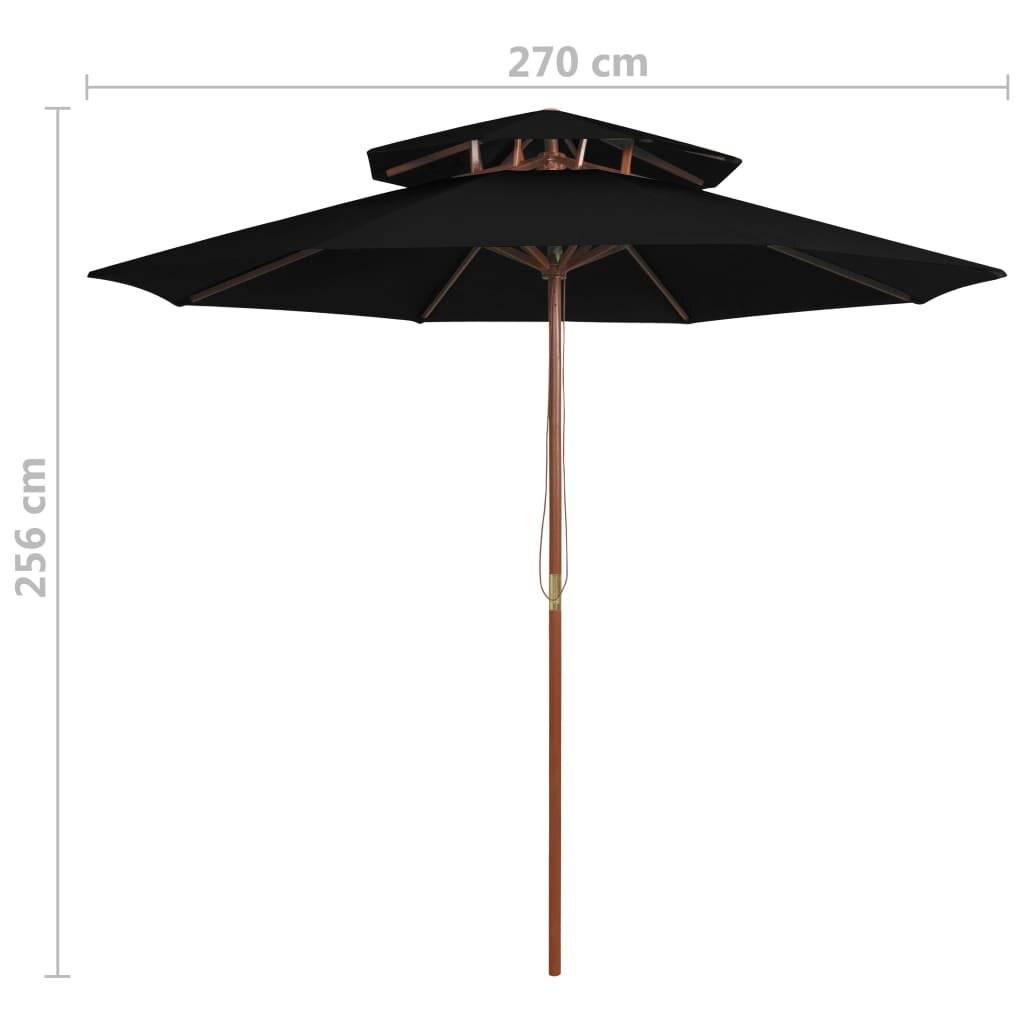 vidaXL - Parasol - dubbeldekker - met - houten - paal - 270 - cm - zwart-5
