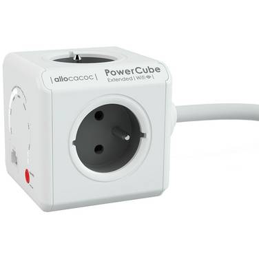 Verlengkabel 4x met randaarde 1,5 mE/(FR) + 1x LAN + LED-indicator wit/grijs Powercube
