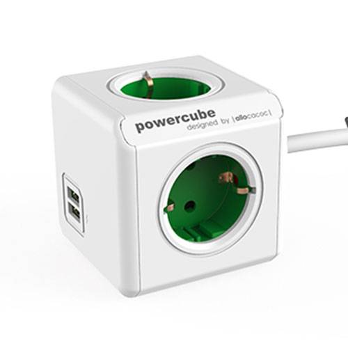 PowerCube Extended stekkerdoos met 4 contacten en 2x USB / groen/wit - 1,5 meter-0