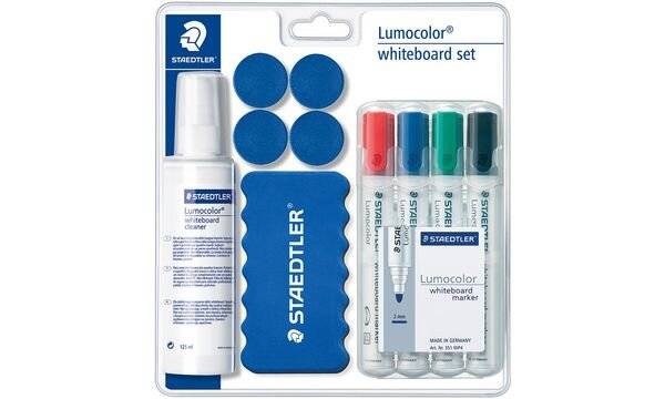 Staedtler Lumocolor Whiteboard Set 613 S 613 S Whiteboardmarker Zwart, Blauw, Rood, Groen Incl. bordwisser, bordreiniger-2