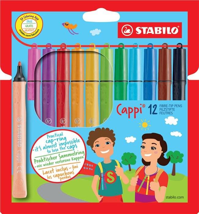Stabilo 4006381483711 Stabilo - Cappi, viltstift, nooit meer je dop kwijt dankzij de dopring, etui met 12 kleuren-2