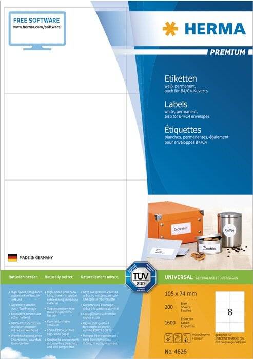 HERMA etiketten premium A4 wit 105x74 mm papier 1600 stuks.-9