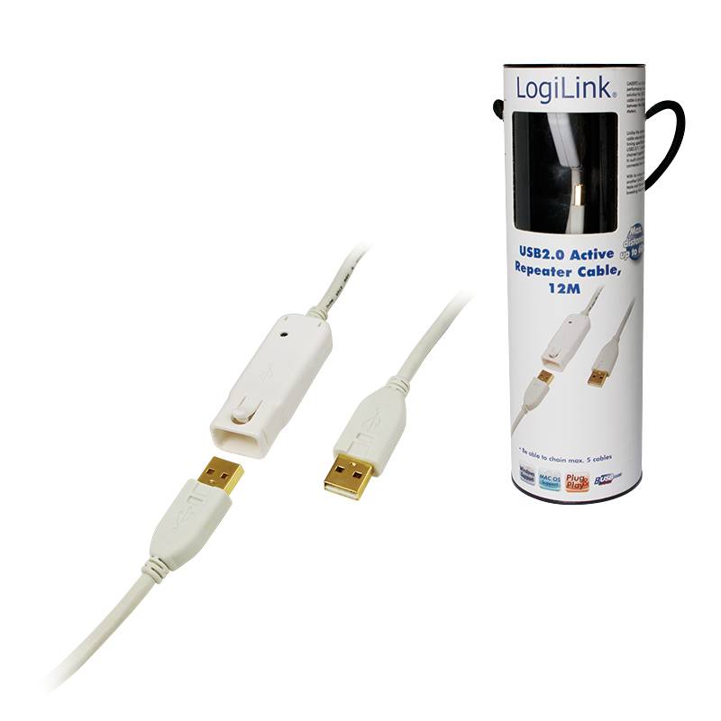Logilink USB-kabel A -> A St/Bu 12,00 m verlengkabel wit-2