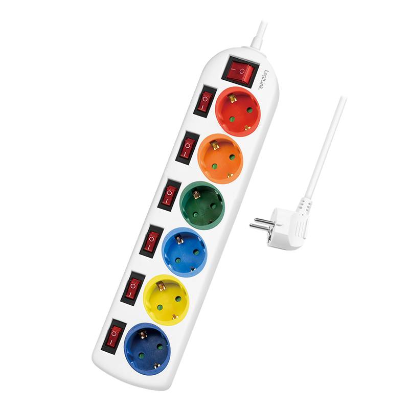 LogiLink Multicolor - Verlängerungsschnur - Wechselstrom 250 V - 3680 Watt - Ausgangsanschlüsse: 6 (6 x Leistungs-CEE 7-5