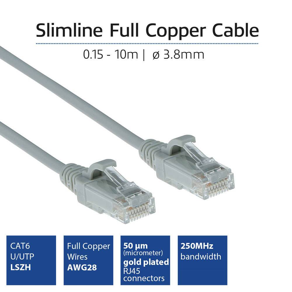 ACT DC9005 LSZH U/UTP CAT6 Datacenter Slimline Patchkabel Snagless | RJ45 connectoren | Grijs | 5 meter-1