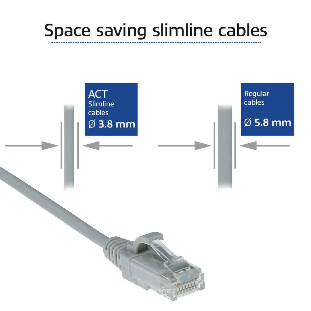 ACT DC9051 LSZH U/UTP CAT6 Datacenter Slimline Patchkabel Snagless | RJ45 connectoren | Grijs | 1,5 meter-2