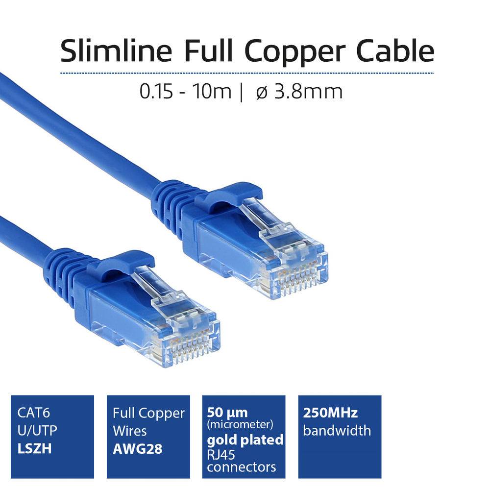 ACT DC9605 LSZH U/UTP CAT6 Datacenter Slimline Patchkabel Snagless | RJ45 Connectoren | Blauw | 5 meter-1