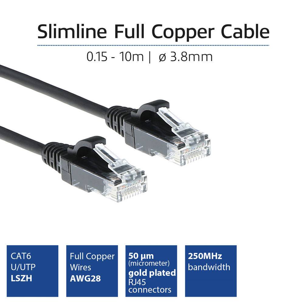 ACT DC9905 LSZH U/UTP CAT6 Datacenter Slimline Patchkabel Snagless | RJ45 Connectoren | Zwart | 5 meter-1