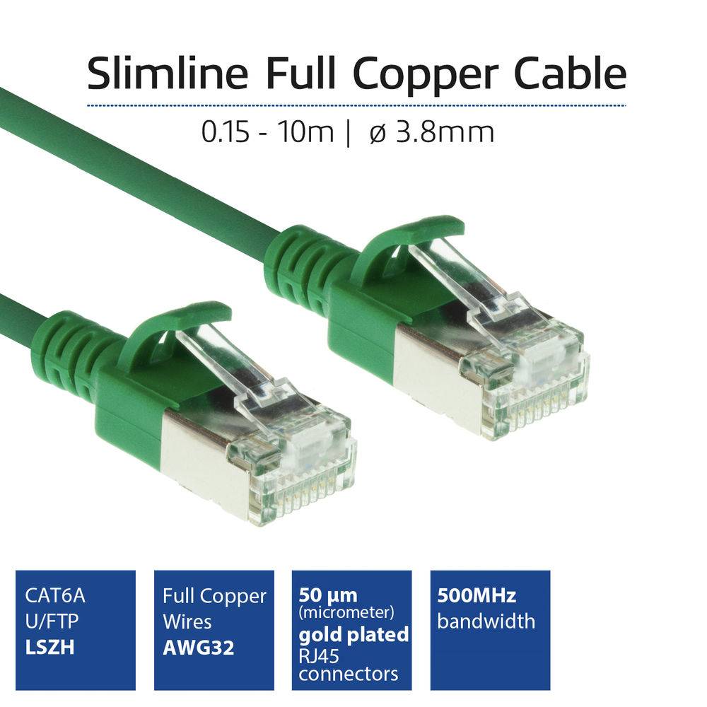 ACT DC7752 LSZH U/FTP CAT6A Datacenter Slimline Patchkabel Snagless | RJ45 Connectoren | Groen | 25 cm-1
