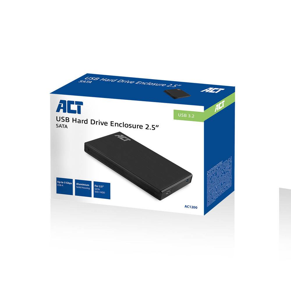 ACT AC1200 2.5" SATA Hardeschijf Behuizing | USB 3.2 Gen1 | Aluminium | Zwart-1