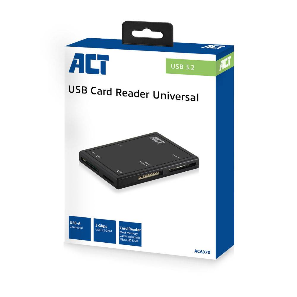 ACT AC6370 SuperSpeed USB 3.2 Kaartlezer/Cardreader | 5 Gbps | SD/microSD/SDHC | Zwart-1