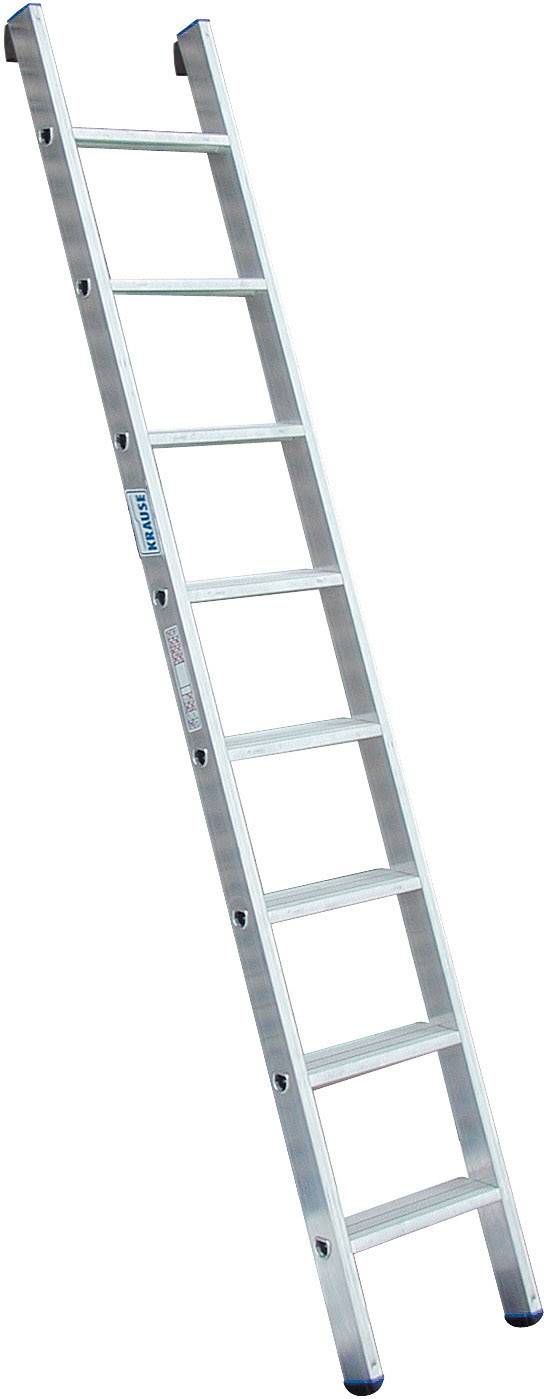 Een zilveren aluminium ladder met negen treden, schuin omhoog gericht, op een witte achtergrond.
